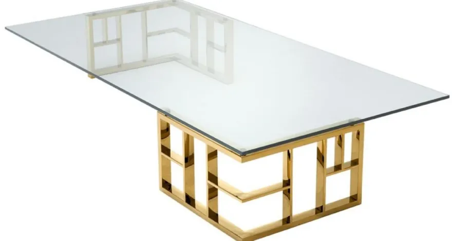 Casa Padrino Luxus Couchtisch Gold 180 x 90 x H. 32,2 cm - Edelstahl Wohnzimmertisch mit Glasplatte - Designermöbel