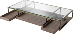 Casa Padrino Luxus Couchtisch Messing / Grau / Schwarz 180 x 90 x H. 37 cm - Rechteckiger Wohnzimmertisch mit Glasplatte - Hotel Tisch - Wohnzimmer Möbel - Hotel Möbel - Luxus Möbel