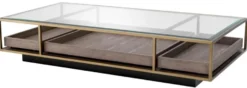 Casa Padrino Luxus Couchtisch Messing / Grau / Schwarz 180 x 90 x H. 37 cm - Rechteckiger Wohnzimmertisch mit Glasplatte - Hotel Tisch - Wohnzimmer Möbel - Hotel Möbel - Luxus Möbel