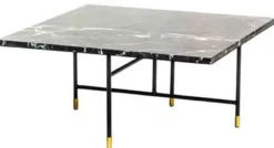 Casa Padrino Luxus Couchtisch Schwarz / Messingfarben 80 x 80 x H. 37 cm - Moderner Wohnzimmertisch mit Marmorplatte und Metallgestell - Luxus Wohnzimmer Möbel