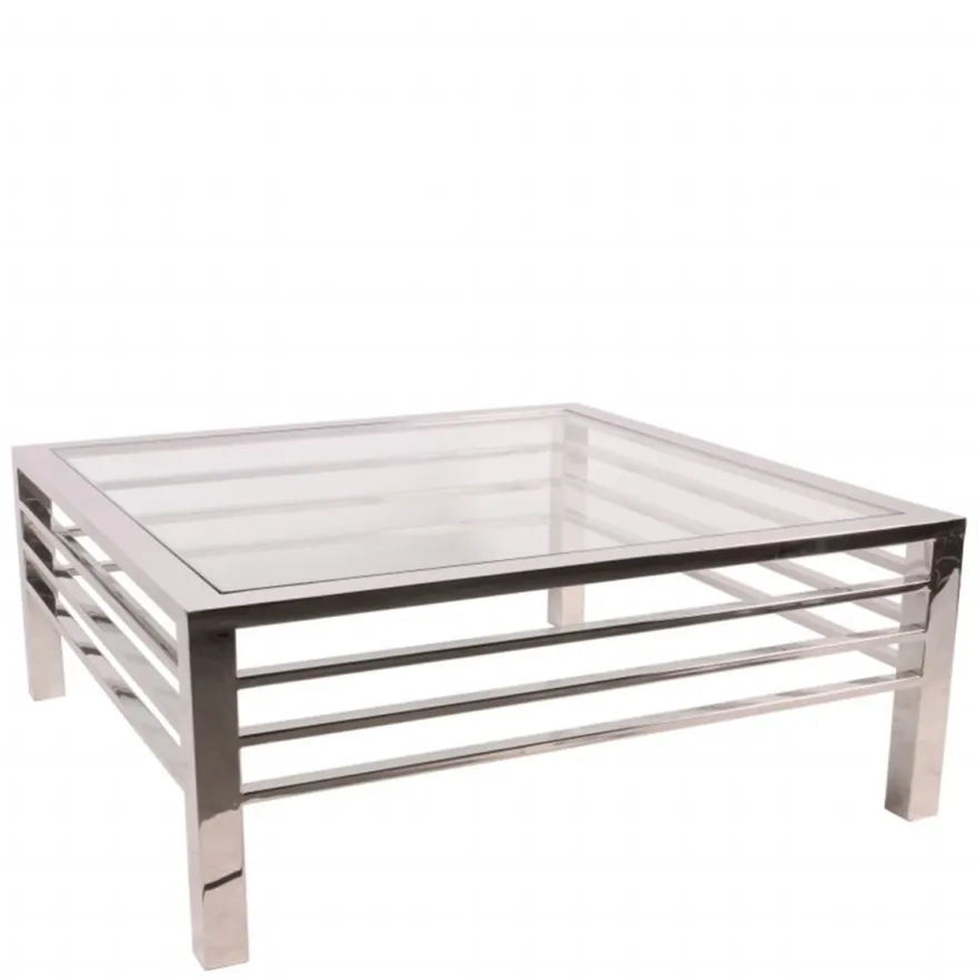 Casa Padrino Luxus Couchtisch Silber 100 x 100 x H. 40 cm - Quadratischer Wohnzimmertisch mit Glasplatte