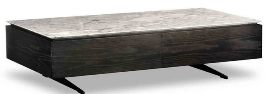 Casa Padrino Luxus Couchtisch mit 2 Schubladen Schwarz / Weiß 150 x 80 x H. 38 cm - Wohnzimmertisch mit Marmorplatte - Luxus Möbel