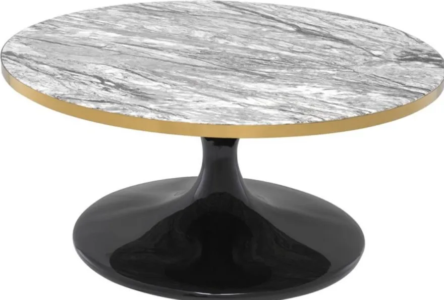 Casa Padrino Luxus Couchtisch Grau / Messing / Schwarz Ø 90 x H. 41 cm - Runder Wohnzimmertisch