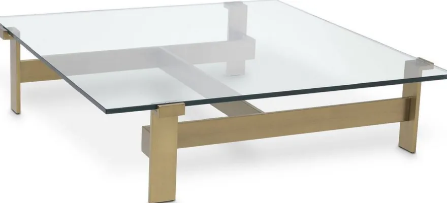 Casa Padrino Luxus Couchtisch Messingfarben 120 x 120 x H. 30 cm - Quadratischer Edelstahl Wohnzimmertisch mit Glasplatte - Wohnzimmer Möbel - Luxus Qualität