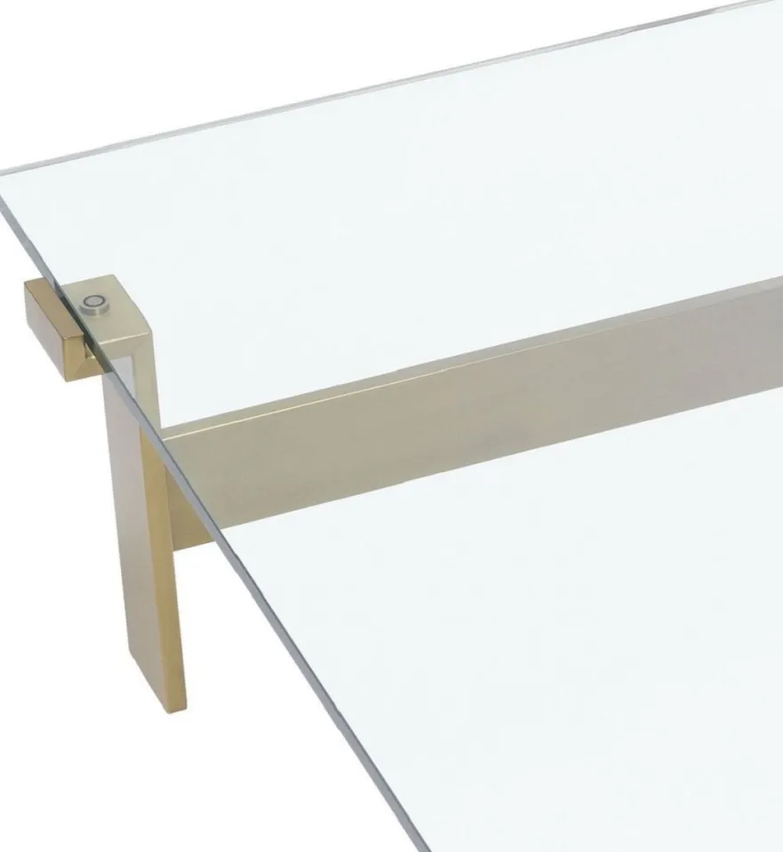 Casa Padrino Luxus Couchtisch Messingfarben 120 x 120 x H. 30 cm - Quadratischer Edelstahl Wohnzimmertisch mit Glasplatte - Wohnzimmer Möbel - Luxus Qualität