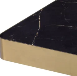 Casa Padrino Luxus Couchtisch Schwarz / Messingfarben 81 x 81 x H. 38,5 cm - Quadratischer Edelstahl Wohnzimmertisch mit Keramikplatte - Wohnzimmer Möbel - Luxus Möbel