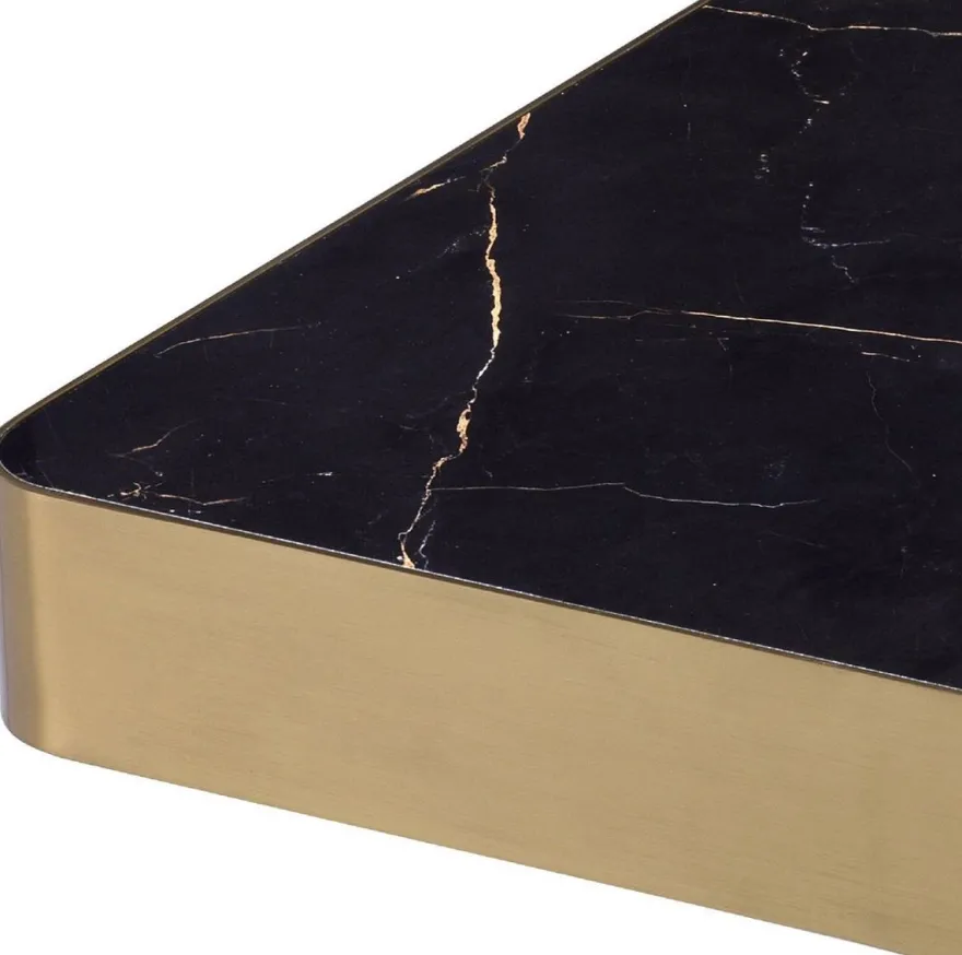 Casa Padrino Luxus Couchtisch Schwarz / Messingfarben 81 x 81 x H. 38,5 cm - Quadratischer Edelstahl Wohnzimmertisch mit Keramikplatte - Wohnzimmer Möbel - Luxus Möbel