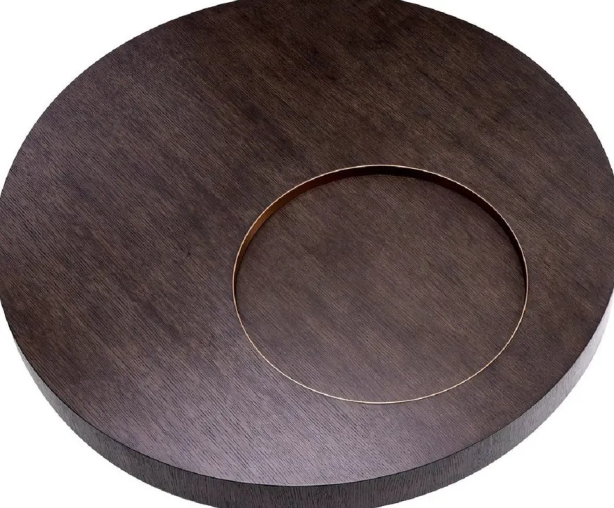Casa Padrino Luxus Couchtisch Mokka / Messing Ø 110 x H. 30,5 cm - Runder Wohnzimmertisch - Wohnzimmer Möbel - Massivholz Möbel - Luxus Möbel - Luxus Einrichtung
