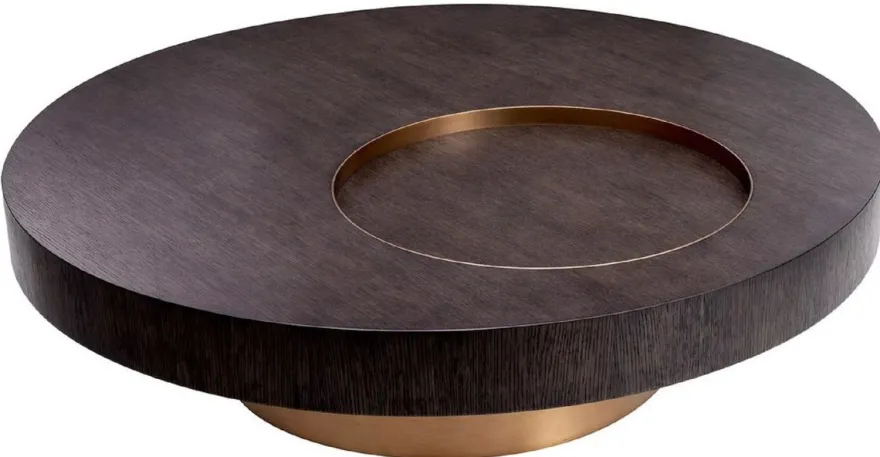 Casa Padrino Luxus Couchtisch Mokka / Messing Ø 110 x H. 30,5 cm - Runder Wohnzimmertisch - Wohnzimmer Möbel - Massivholz Möbel - Luxus Möbel - Luxus Einrichtung