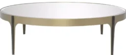 Casa Padrino Luxus Couchtisch Messing / Bronze Ø 124 x H. 34,5 cm - Runder Edelstahl Wohnzimmertisch mit Spiegelglas Tischplatte - Luxus Wohnzimmer Möbel