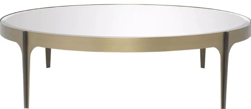 Casa Padrino Luxus Couchtisch Messing / Bronze Ø 124 x H. 34,5 cm - Runder Edelstahl Wohnzimmertisch mit Spiegelglas Tischplatte - Luxus Wohnzimmer Möbel