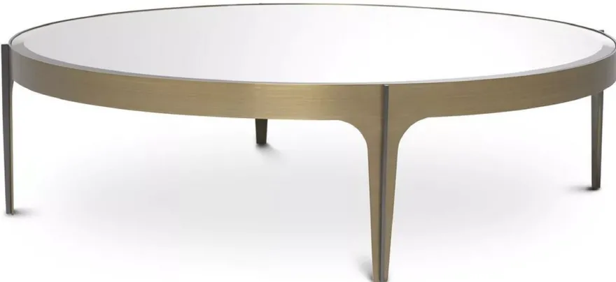 Casa Padrino Luxus Couchtisch Messing / Bronze Ø 124 x H. 34,5 cm - Runder Edelstahl Wohnzimmertisch mit Spiegelglas Tischplatte - Luxus Wohnzimmer Möbel