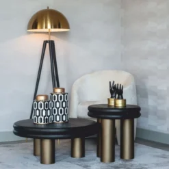 Casa Padrino Luxus Couchtisch Schwarz / Bronze 80 cm - Luxus Wohnzimmer Möbel