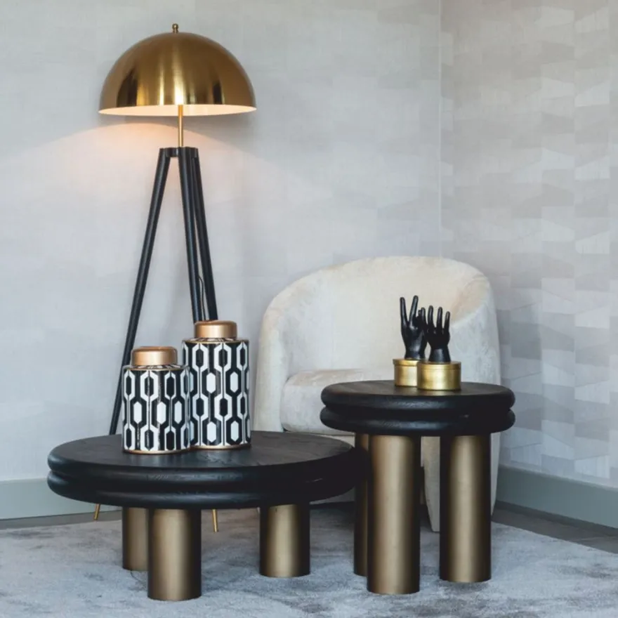 Casa Padrino Luxus Couchtisch Schwarz / Bronze 80 cm - Luxus Wohnzimmer Möbel
