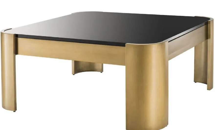 Casa Padrino Luxus Couchtisch Messing / Schwarz 100 x 100 x H. 46 cm - Edelstahl Wohnzimmertisch mit Glasplatte - Luxus Kollektion