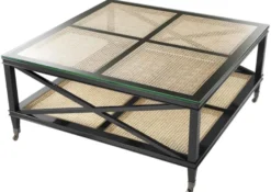 Casa Padrino Luxus Couchtisch Schwarz / Naturfarben 100 x 100 x H. 46 cm - Limited Edition