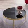 Casa Padrino Luxus Couchtisch Matt Gold / Schwarz Ø 82 x H. 40 cm - Runder Wohnzimmertisch mit Glasplatte - Wohnzimmer Möbel