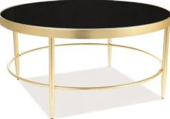 Casa Padrino Luxus Couchtisch Matt Gold / Schwarz Ø 82 x H. 40 cm - Runder Wohnzimmertisch mit Glasplatte - Wohnzimmer Möbel