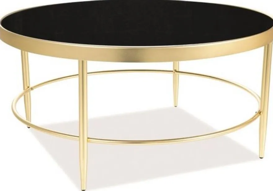 Casa Padrino Luxus Couchtisch Matt Gold / Schwarz Ø 82 x H. 40 cm - Runder Wohnzimmertisch mit Glasplatte - Wohnzimmer Möbel
