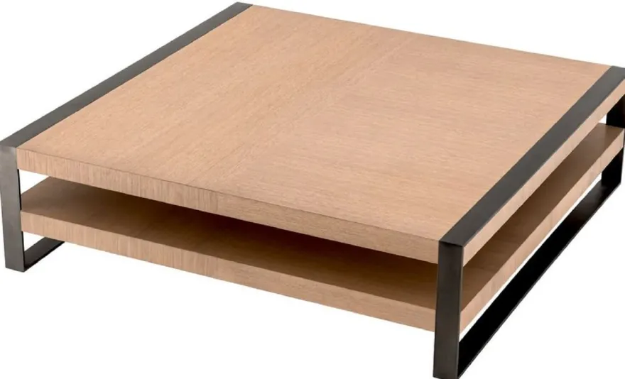 Casa Padrino Luxus Couchtisch Naturfarben / Bronze 150 x 150 x H. 42,5 cm - Quadratischer Wohnzimmertisch - Wohnzimmer Möbel - Massivholz Möbel - Luxus Möbel - Luxus Einrichtung