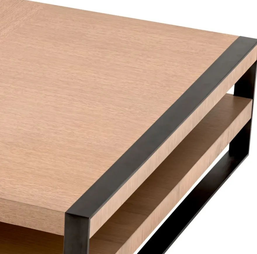 Casa Padrino Luxus Couchtisch Naturfarben / Bronze 150 x 150 x H. 42,5 cm - Quadratischer Wohnzimmertisch - Wohnzimmer Möbel - Massivholz Möbel - Luxus Möbel - Luxus Einrichtung