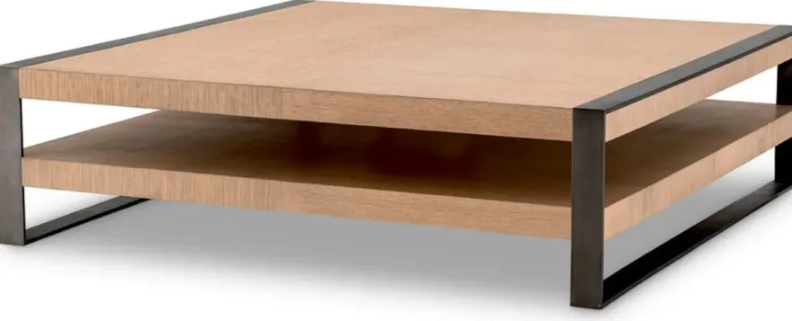 Casa Padrino Luxus Couchtisch Naturfarben / Bronze 150 x 150 x H. 42,5 cm - Quadratischer Wohnzimmertisch - Wohnzimmer Möbel - Massivholz Möbel - Luxus Möbel - Luxus Einrichtung