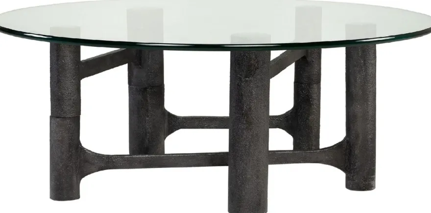 Casa Padrino Luxus Couchtisch Antik Schwarz Ø 110 x H. 40,5 cm - Runder Aluminium Wohnzimmertisch mit Glasplatte - Wohnzimmer Möbel - Luxus Möbel - Luxus Einrichtung