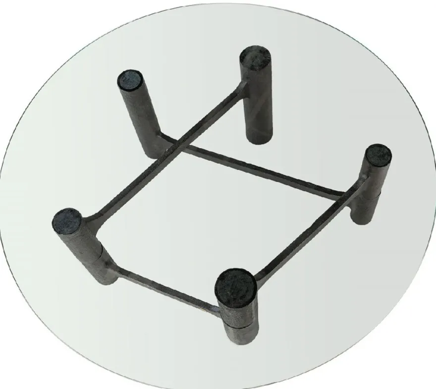 Casa Padrino Luxus Couchtisch Antik Schwarz Ø 110 x H. 40,5 cm - Runder Aluminium Wohnzimmertisch mit Glasplatte - Wohnzimmer Möbel - Luxus Möbel - Luxus Einrichtung