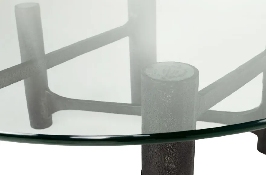 Casa Padrino Luxus Couchtisch Antik Schwarz Ø 110 x H. 40,5 cm - Runder Aluminium Wohnzimmertisch mit Glasplatte - Wohnzimmer Möbel - Luxus Möbel - Luxus Einrichtung