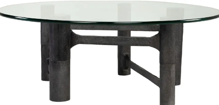 Casa Padrino Luxus Couchtisch Antik Schwarz Ø 110 x H. 40,5 cm - Runder Aluminium Wohnzimmertisch mit Glasplatte - Wohnzimmer Möbel - Luxus Möbel - Luxus Einrichtung