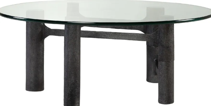 Casa Padrino Luxus Couchtisch Antik Schwarz Ø 110 x H. 40,5 cm - Runder Aluminium Wohnzimmertisch mit Glasplatte - Wohnzimmer Möbel - Luxus Möbel - Luxus Einrichtung