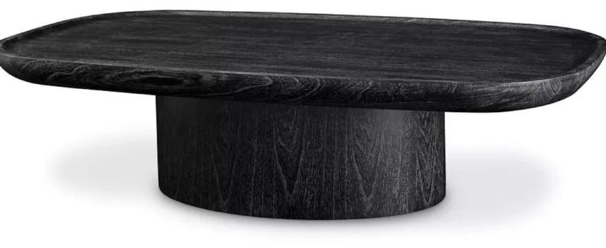 Casa Padrino Luxus Couchtisch Schwarzgrau 140 x 79,5 x H. 35 cm - Massivholz Wohnzimmertisch - Massivholz Wohnzimmer Möbel - Luxus Qualität
