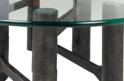 Casa Padrino Luxus Couchtisch Antik Schwarz Ø 75 x H. 35,5 cm - Runder Aluminium Wohnzimmertisch mit Glasplatte - Wohnzimmer Möbel - Luxus Möbel - Luxus Einrichtung