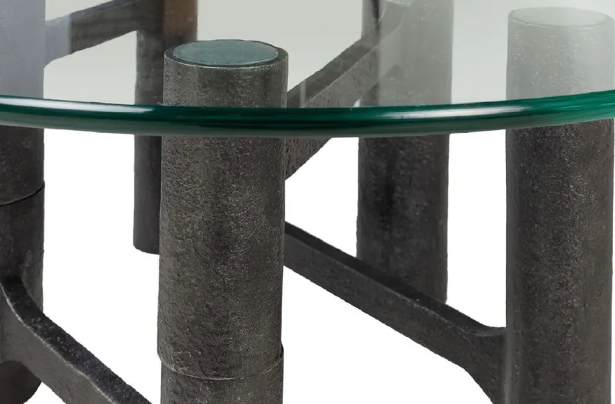 Casa Padrino Luxus Couchtisch Antik Schwarz Ø 75 x H. 35,5 cm - Runder Aluminium Wohnzimmertisch mit Glasplatte - Wohnzimmer Möbel - Luxus Möbel - Luxus Einrichtung