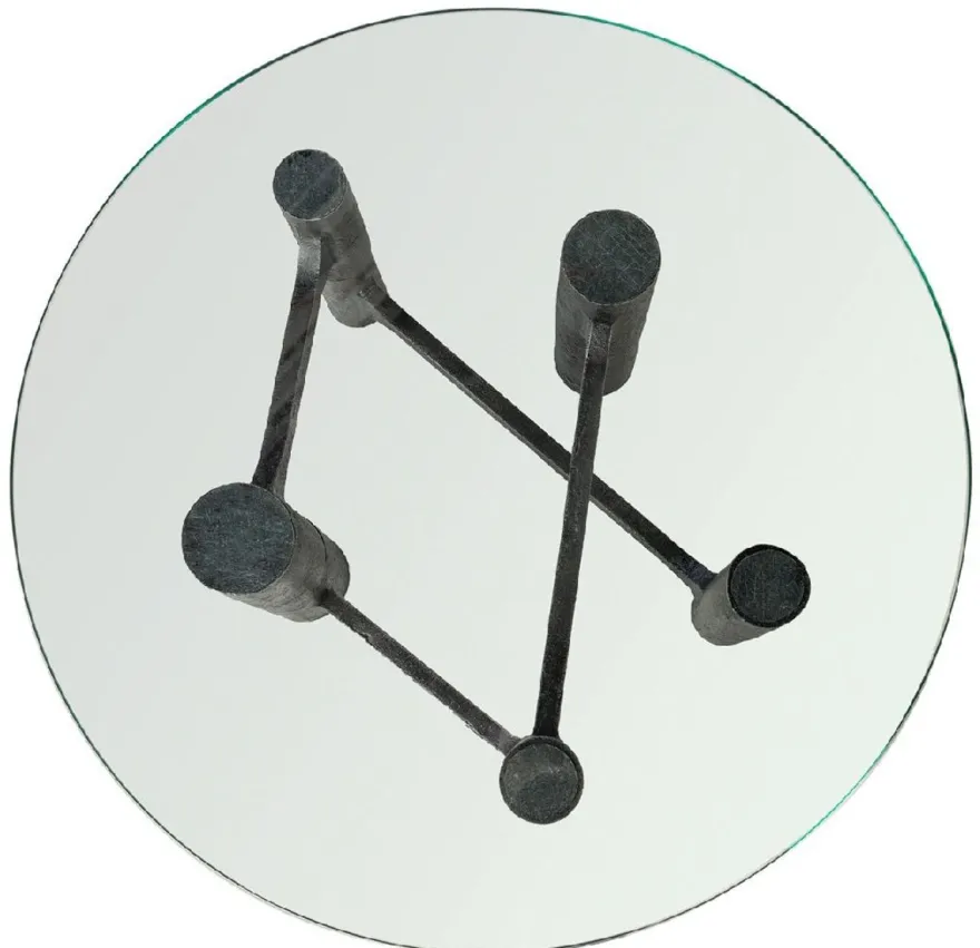 Casa Padrino Luxus Couchtisch Antik Schwarz Ø 75 x H. 35,5 cm - Runder Aluminium Wohnzimmertisch mit Glasplatte - Wohnzimmer Möbel - Luxus Möbel - Luxus Einrichtung