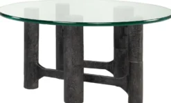 Casa Padrino Luxus Couchtisch Antik Schwarz Ø 75 x H. 35,5 cm - Runder Aluminium Wohnzimmertisch mit Glasplatte - Wohnzimmer Möbel - Luxus Möbel - Luxus Einrichtung
