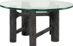 Casa Padrino Luxus Couchtisch Antik Schwarz Ø 75 x H. 35,5 cm - Runder Aluminium Wohnzimmertisch mit Glasplatte - Wohnzimmer Möbel - Luxus Möbel - Luxus Einrichtung