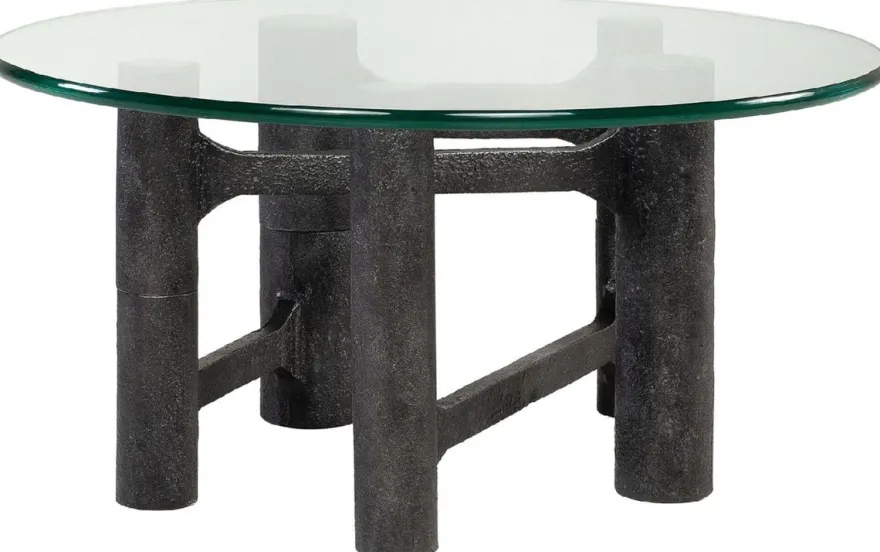 Casa Padrino Luxus Couchtisch Antik Schwarz Ø 75 x H. 35,5 cm - Runder Aluminium Wohnzimmertisch mit Glasplatte - Wohnzimmer Möbel - Luxus Möbel - Luxus Einrichtung