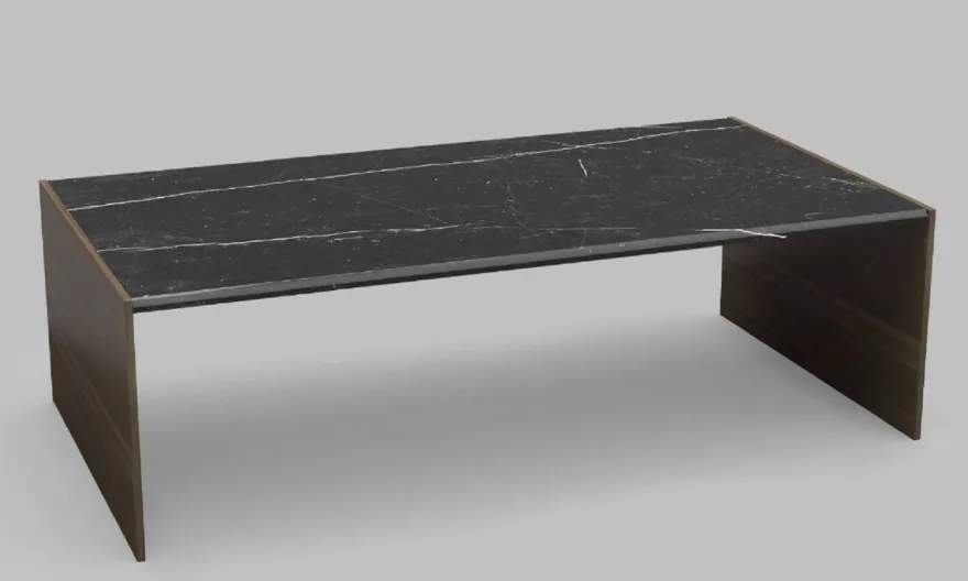 Casa Padrino Luxus Couchtisch Braun / Schwarz 132 x 72 x H. 40 cm - Moderner rechteckiger Massivholz Wohnzimmertisch mit Marmorplatte - Luxus Möbel