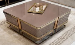 Casa Padrino Luxus Couchtisch Grau / Gold - Massivholz Wohnzimmertisch - Wohnzimmer Möbel - Luxus Möbel - Luxus Kollektion