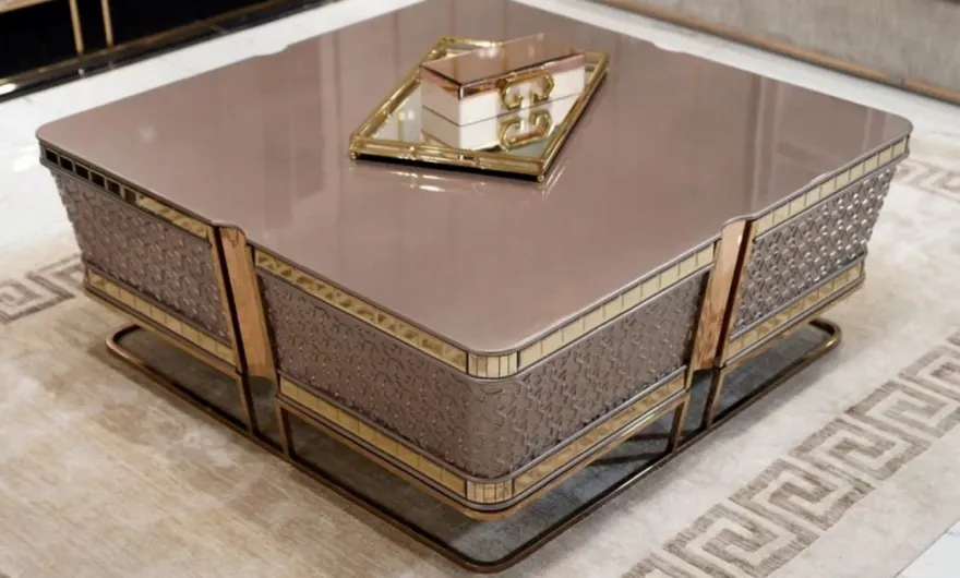 Casa Padrino Luxus Couchtisch Grau / Gold - Massivholz Wohnzimmertisch - Wohnzimmer Möbel - Luxus Möbel - Luxus Kollektion