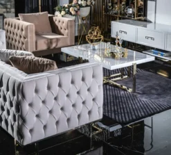 Casa Padrino Luxus Couchtisch Weiß / Gold 120 x 80 x H. 45 cm - Rechteckiger Wohnzimmertisch mit Massivholz Tischplatte und Metallbeinen - Wohnzimmer Möbel - Luxus Möbel - Hotel Möbel