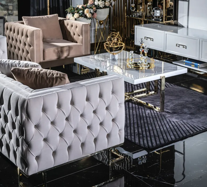 Casa Padrino Luxus Couchtisch Weiß / Gold 120 x 80 x H. 45 cm - Rechteckiger Wohnzimmertisch mit Massivholz Tischplatte und Metallbeinen - Wohnzimmer Möbel - Luxus Möbel - Hotel Möbel
