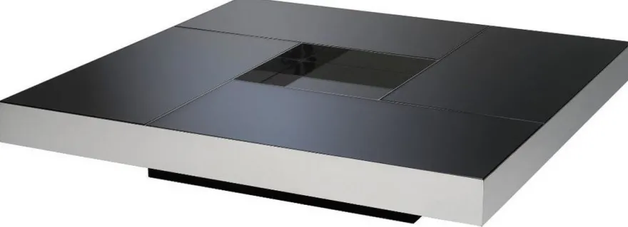 Casa Padrino Luxus Couchtisch Silber / Schwarz 120 x 120 x H. 23,5 cm - Quadratischer Edelstahl Wohnzimmertisch mit Spiegelglas Tischplatten - Wohnzimmer Möbel - Luxus Qualität