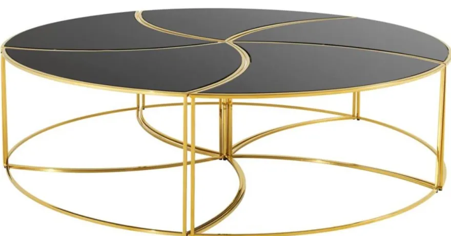 Casa Padrino Luxus Couchtisch Gold / Schwarz Ø 150 x H. 40 cm - Designer Wohnzimmermöbel