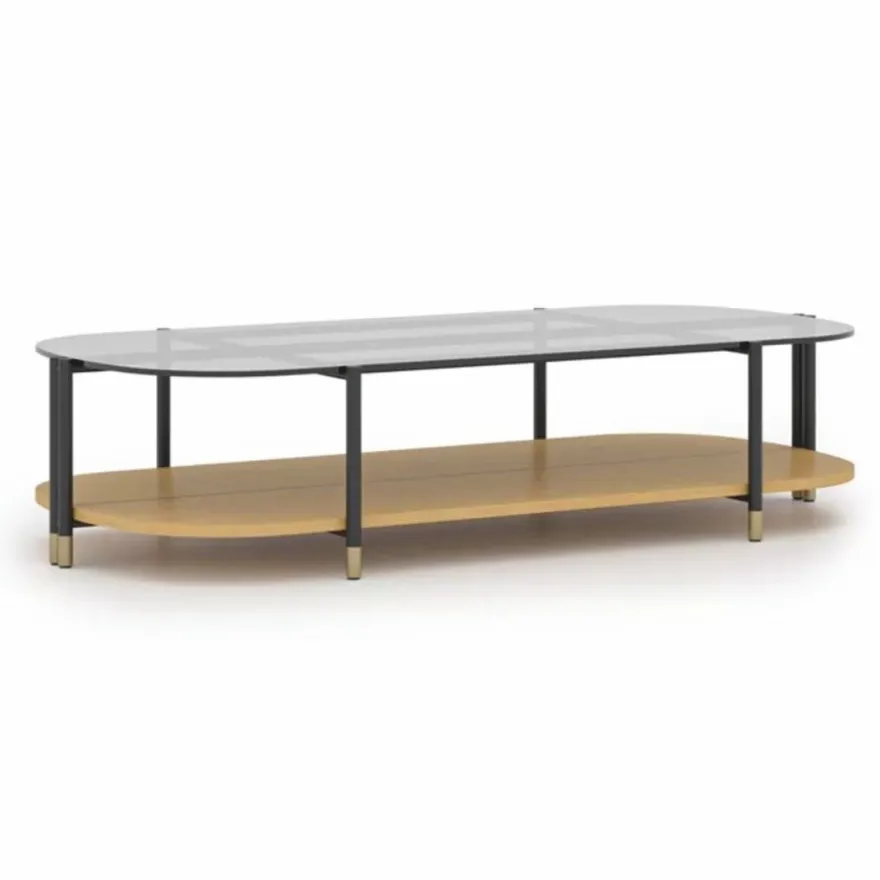 Casa Padrino Luxus Couchtisch Naturfarben / Grau / Messing 155 cm - Wohnzimmer & Hotel Möbel