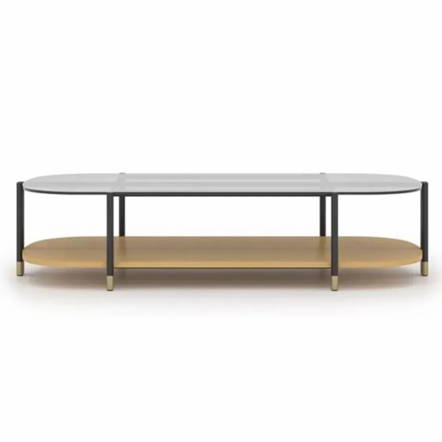 Casa Padrino Luxus Couchtisch Naturfarben / Grau / Messing 155 cm - Wohnzimmer & Hotel Möbel