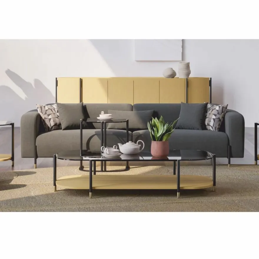 Casa Padrino Luxus Couchtisch Naturfarben / Grau / Messing 155 cm - Wohnzimmer & Hotel Möbel