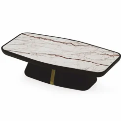 Casa Padrino Luxus Couchtisch mit Marmorplatte Dunkelbraun / Messing / Weiß-Braun 150 cm