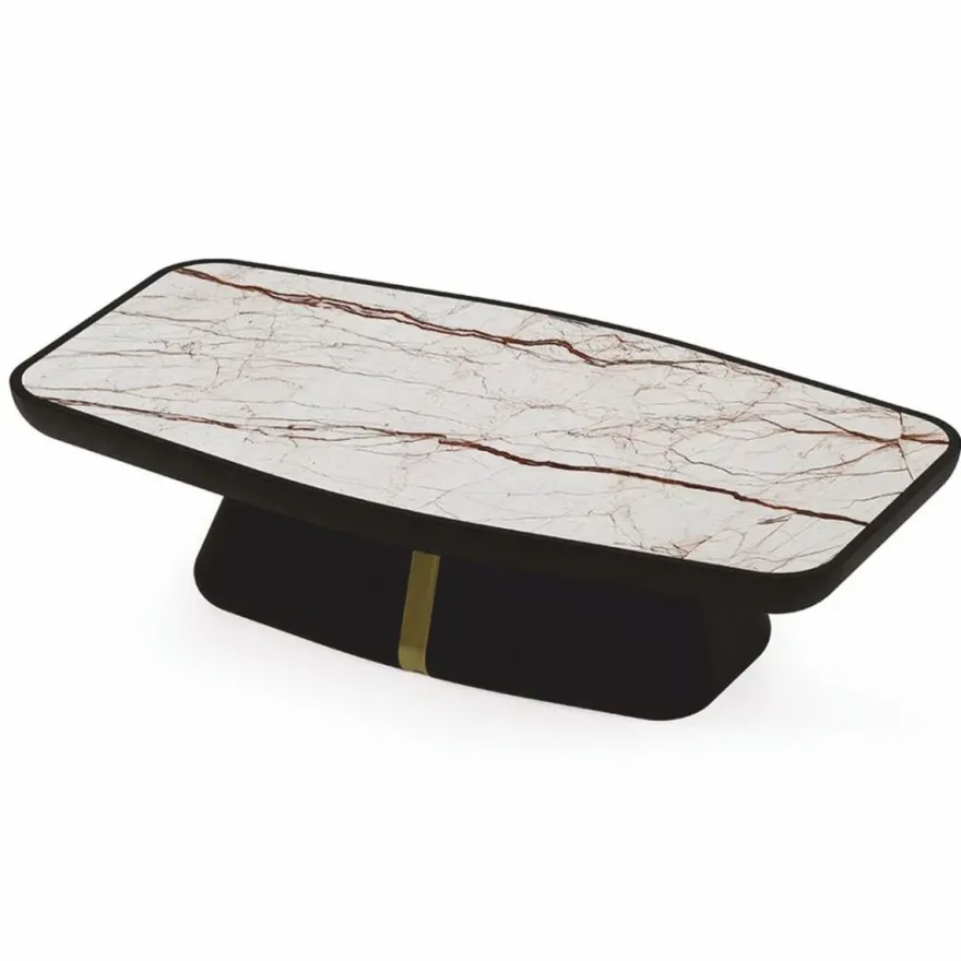 Casa Padrino Luxus Couchtisch mit Marmorplatte Dunkelbraun / Messing / Weiß-Braun 150 cm